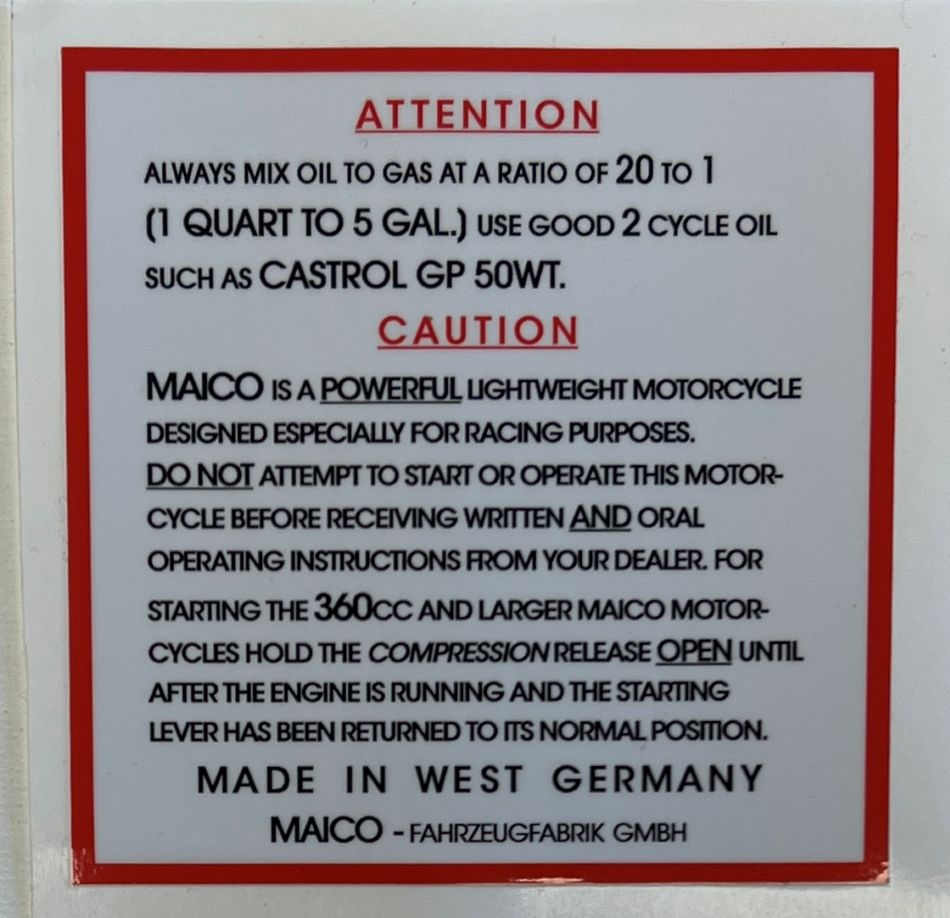 Decal, Maico ATTENTION (Each)