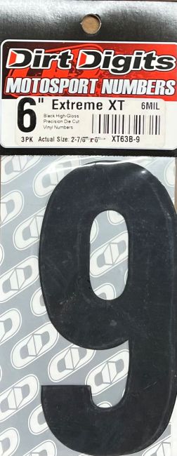 Competition Number 9, 6" Black, 3/Pack, 6 mil