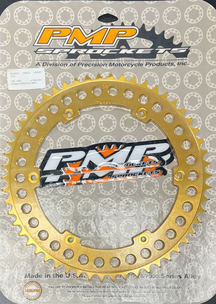 Sprocket, Rear, Maico Pre-1980, 58T 7075 T6/7000 Gold Alloy 8MM Bolt Holes 520 Chain Counterbore)