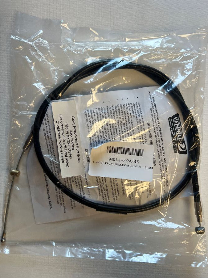 Cable, Maico Venhill Front Brake 1970-79 MX 250/400/400, 2" Addtl Housing Length For Conversion To Left Hand Brake (Black)